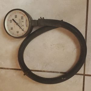 Vintage Brass Pressure Gauge & Hose
